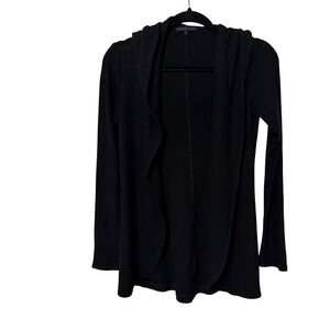 Beautiful People Womens‎ Black Ribbed Hooded Open Cardigan Made in USA Small
